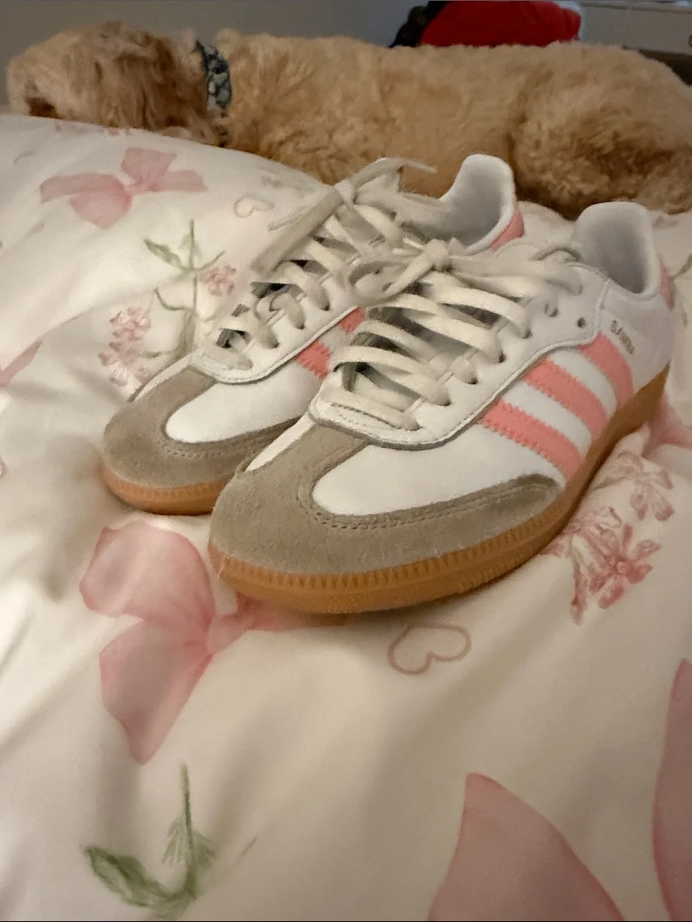 adidas Kids Samba Sneaker in White and Pink Accent